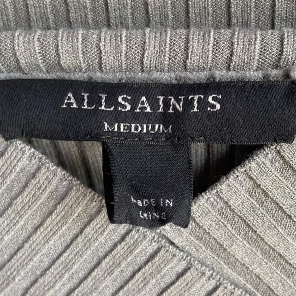 All Saints Grey Ribbed V-Neck Sweater - Picture 6 of 12